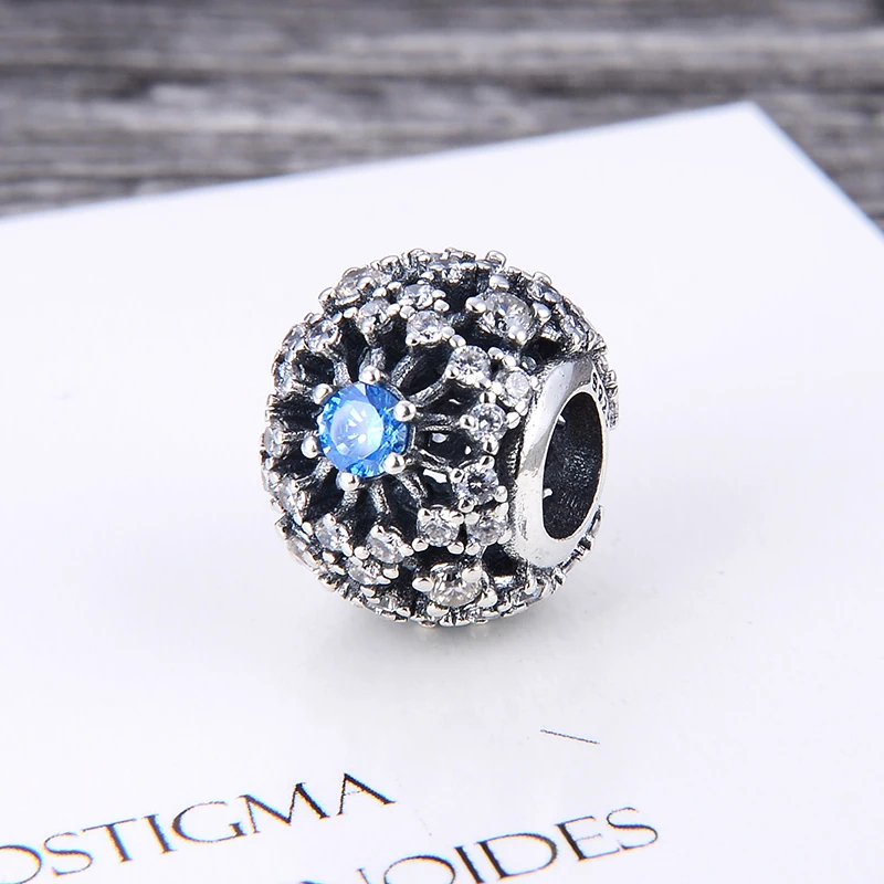 Синие циркониевые бусины из стерлингового серебра 925 пробы модные Fne подходят к