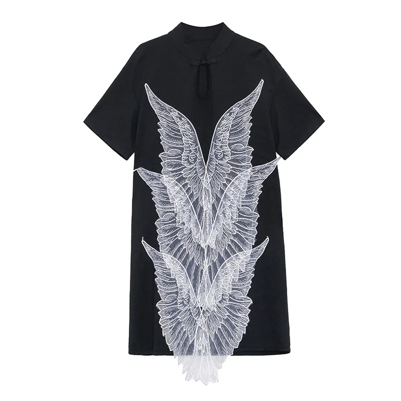 

Improved Cheongsam Dress Women's 2021 Summer Thin Wings Embroidery Stitching Loose Casual Dress Dresses