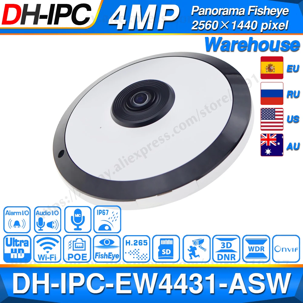 Dahua IPC EW4431 ASW 4MP панорама POE WIFI 360 рыбий глаз ip камера Встроенный микрофон слот для sd