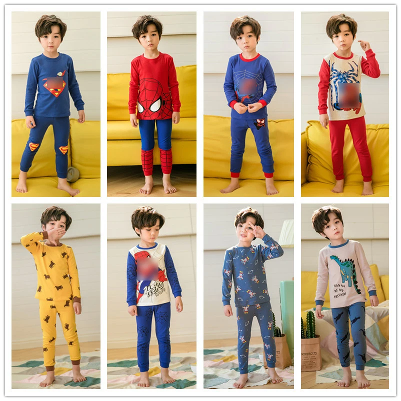 New Cartoon Kids Pajamas Sets Baby Boy Girl Cotton Long Sleeved Tshirt+Pant Clothing Autumn Sleepwear Suit Pyjama Trousers | Детская