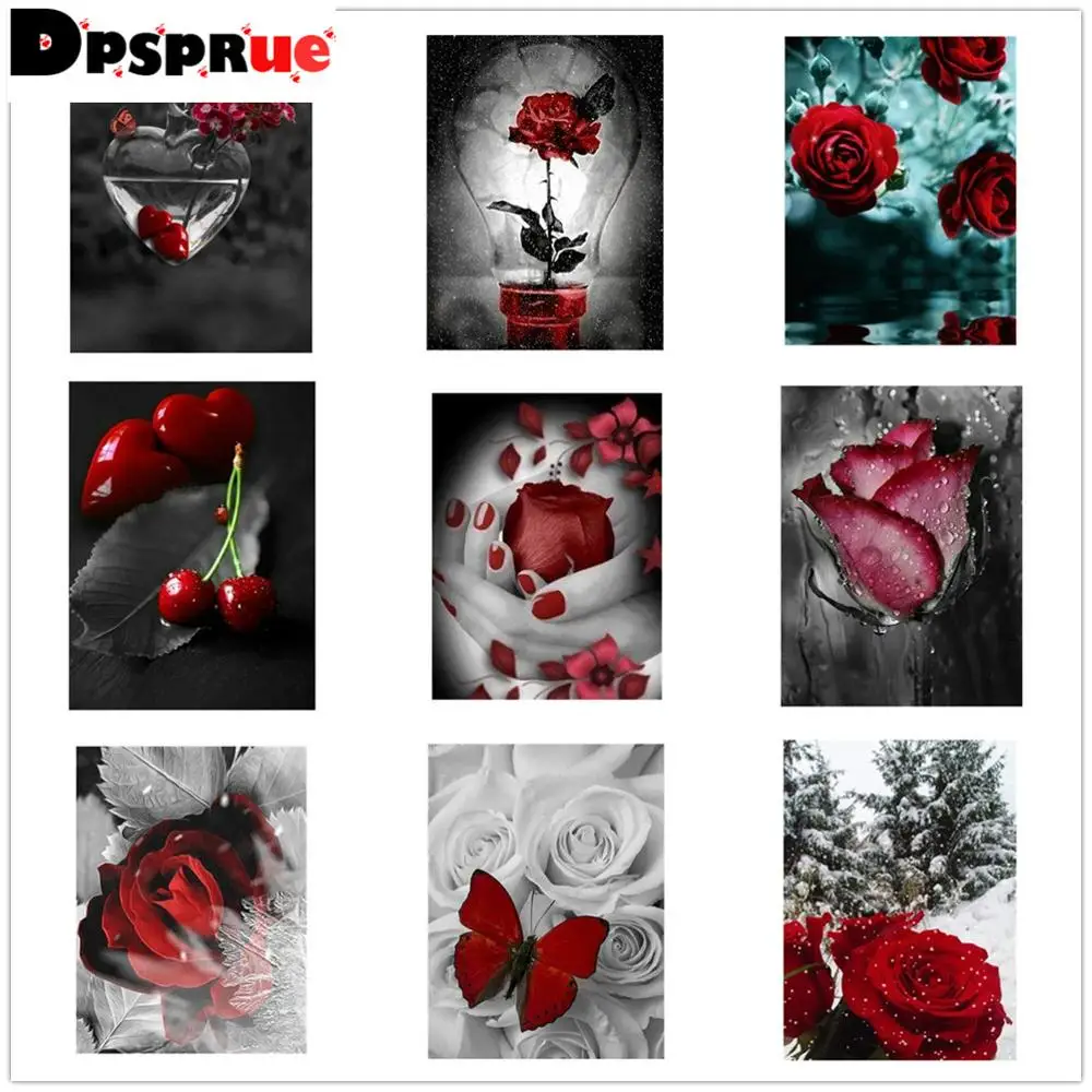 

Dpsprue Diamond painting "Red rose landscape" Full Round Drill Wall Decor Inlaid Resin Embroidery Craft Cross stitch