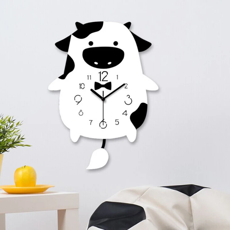 Одежда с принтом милой коровы Качели настенные часы современный дизайн моды