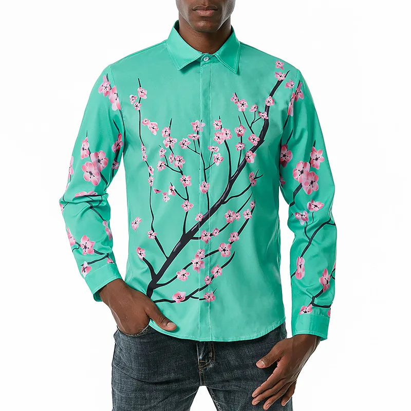 

Floral Print Hawaiian Shirt Men 2020 Brand Slim Fit Long Sleeve Dress Shirts Mens Party Beach Hawaii Shirt Male Camisa Masculina