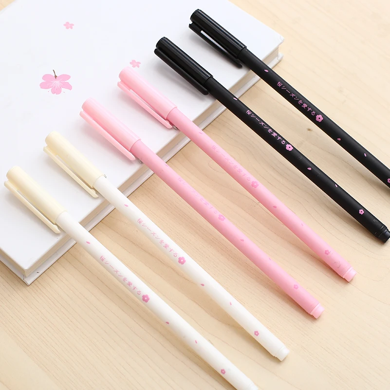 12pcs Japanese Kawaii Sakura Gel Pen Cute Flower Stationary Thing School Office Floral Stationery Girl Gift Pink White Item Pens |