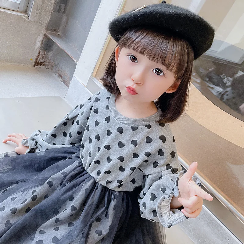 

Детская одежда, платье с длинным рукавом для девочек, осень 2021, детская сетчатая юбка с надписью love для маленьких девочек, юбка принцессы