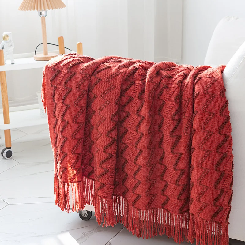 

Sofa Blanket Blanket Five-color Bed End Blanket Knitted Cross-border Blanket Air Conditioning Blanket Tassel Siesta Blanket