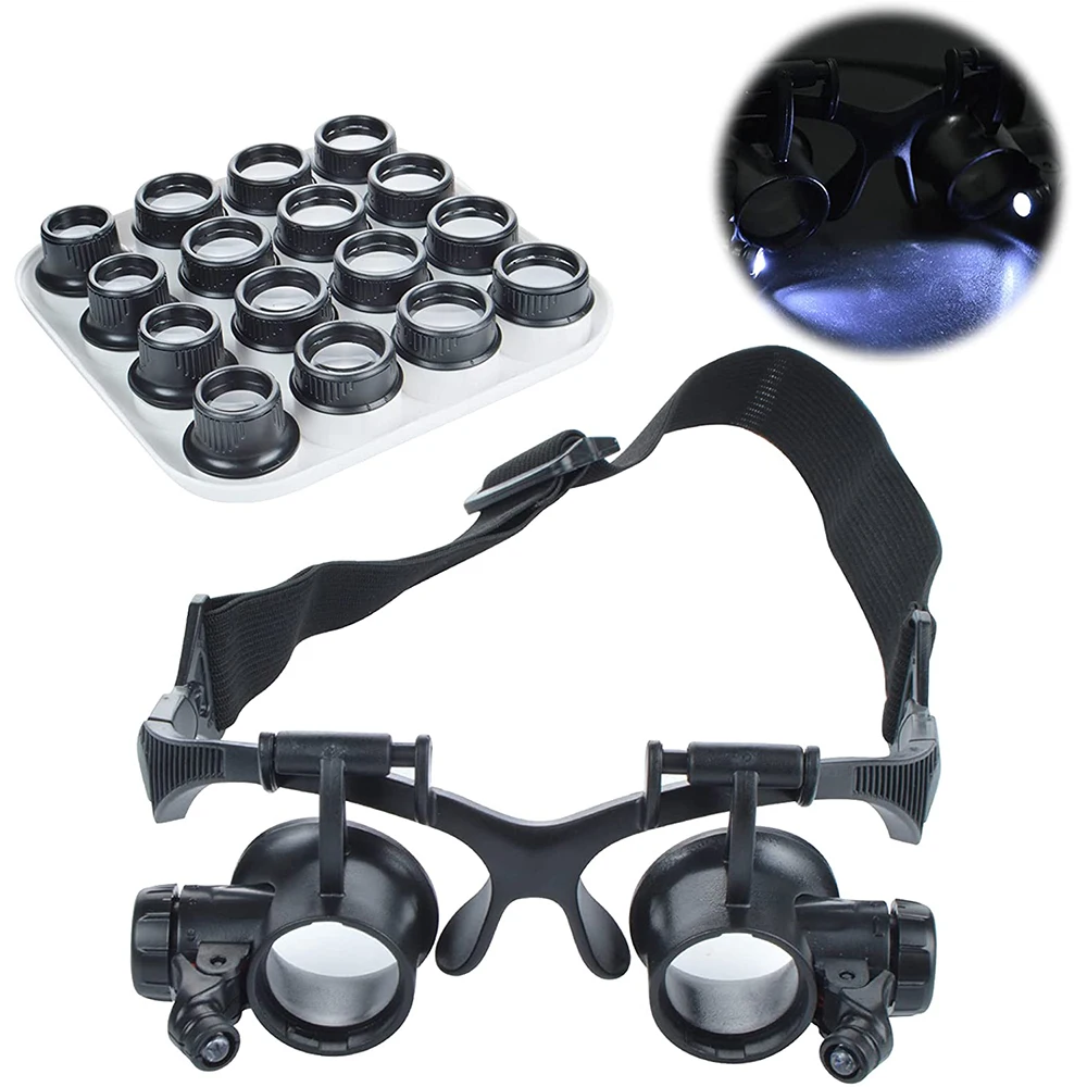 

Headband Magnifying Glasses with LED Light, Loupe Magnifying Glasses with 8 Interchangeable Lens:2.5X 4X 6X 8X 10x 15X 20X 25X