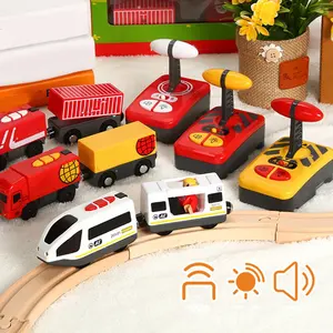 RC Electric Train Set With Carriage Sound and Light Express Truck FIT Wooden Track Children Electric in India