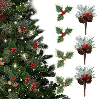 10pc artificial flower red christmas berry faux pine needle branch pine twig christmas decor for home floral decor flower crafts