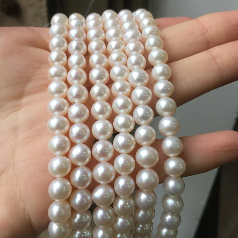 

Freshwater Pearl Necklace Round Shape with Size 6.5-7mm Perfect Luster for Jewelry DIY Loose Freshwater Pearls Strands