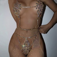exaggerated rhinestone irregular flower body chain bra and thong bikini set for women luxury crystal bralette waist body jewelry