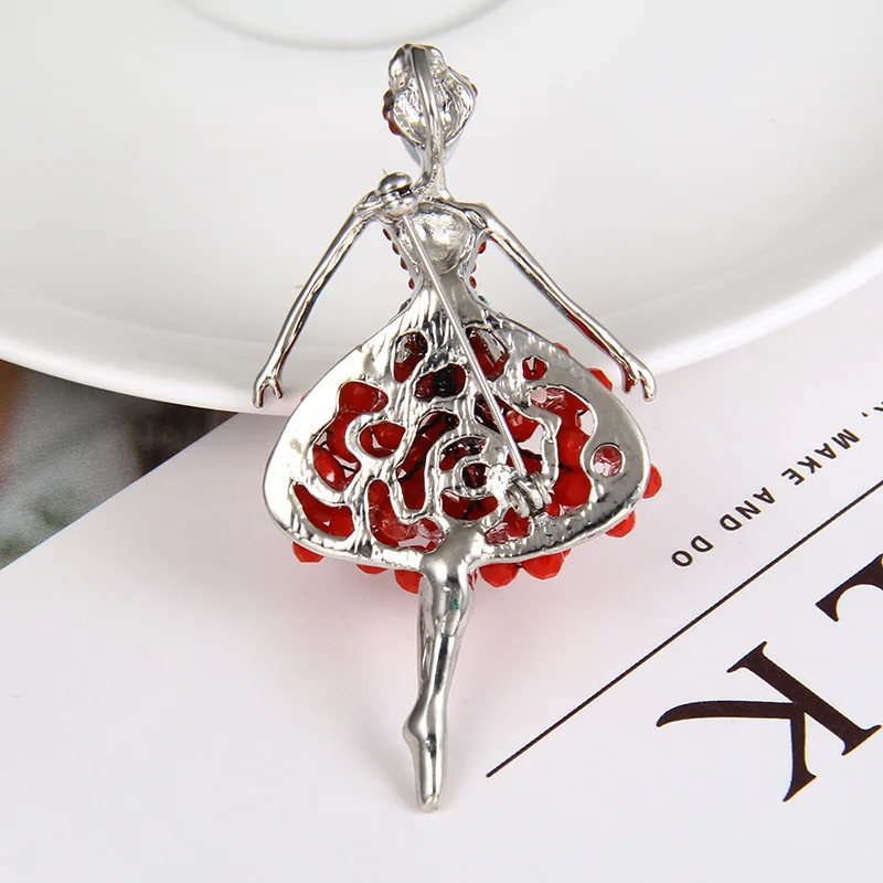 Брошь для балета с красными бусинами стразами и юбкой Ювелирное Украшение шарфа