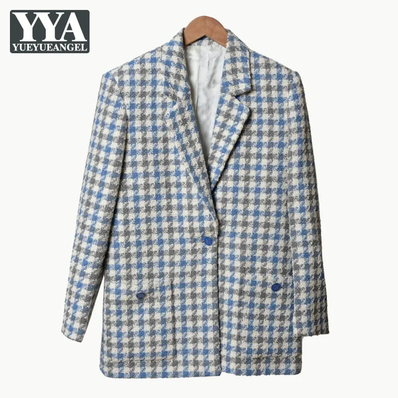 

Brand Designer Women Plaid Blazer Jacket Office Ladies Loose Fit Twill Suit Coat Spring Autumn Business Work Blazers Outerwear
