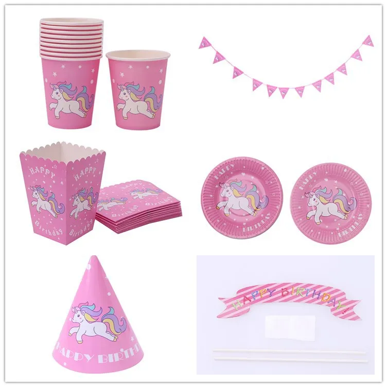 53 шт./компл. одноразовая посуда с единорогом розовая синяя бумажная тарелка