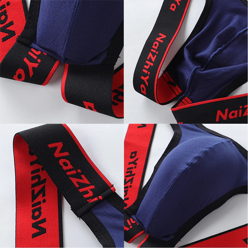 Men's Sexy Jackstrap Briefs Thongs Low Waist U Convex Underwear Hollow Underpants Breathable Cotton U Convex Open File T-Panties