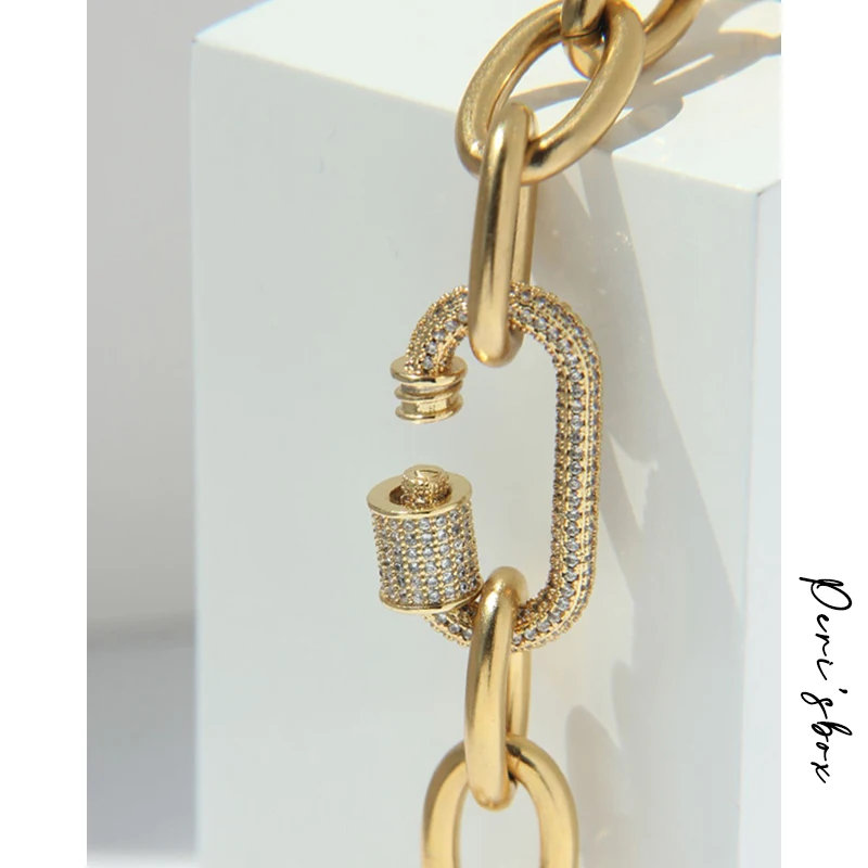 

Peri'sBox Gold Color Chunky Chain Carabiner Necklace Clip CZ Stone Necklaces for Women Minimalist Choker Necklaces 2020 Jewelry