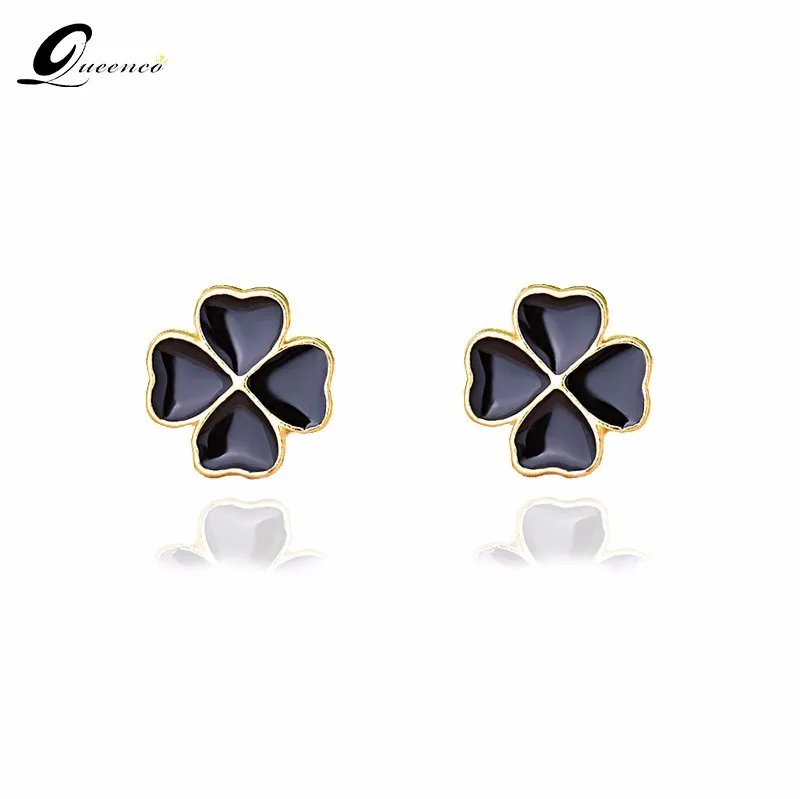 Черные серьги с четырехлистным клевером гвоздики из стерлингового серебра S925