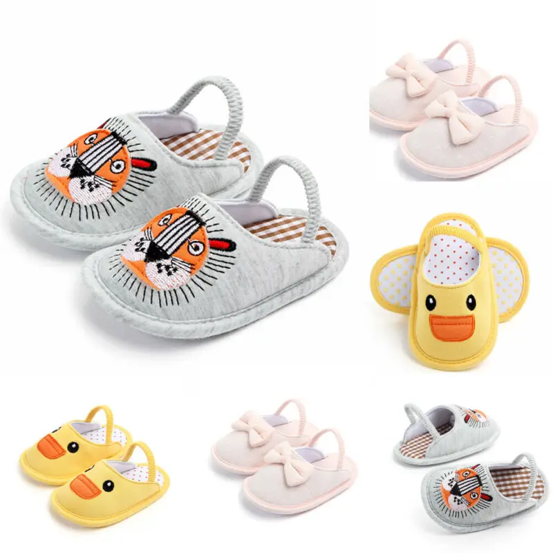 Милые хлопковые тапочки для новорожденных с рисунком животных маленьких