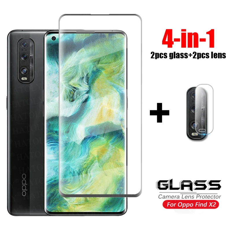 4-in-1 Glass on Find X2 Tempered Glass Oppo Find X2 X3 Pro Neo 3D Full Curved Cover Glass Camera Lens Screen Protector Find X2