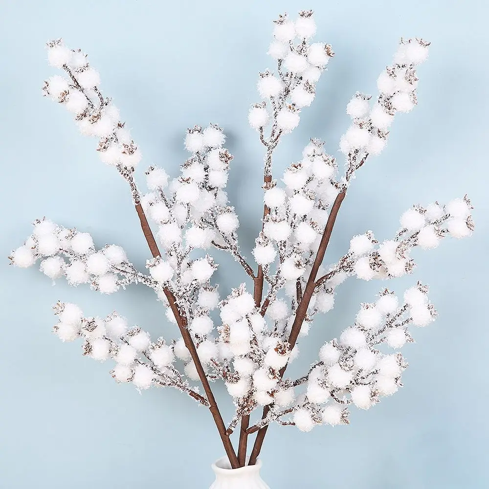 

1Pcs Artificial White Berries Stems Christmas Berry Branches For Flowers Arrangements&Home DIY Crafts Fake Snow Tree Decorations