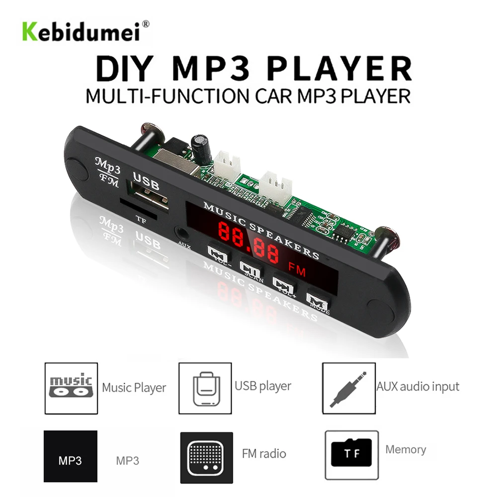 

Плата декодера KEBIDU 12 В, USB, Mp3, без Bluetooth, MP3, WMA, аудио модуль, FM, AUX, USB, TF радио для автомобиля, дистанционный музыкальный динамик