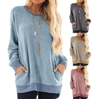 new style crew neck contrast color pocket hoodie long sleeve pullover sweatshirt leisure t shirt