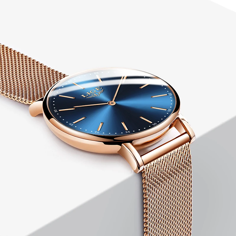 LIGE Super Slim Rose Gold Mesh Stainless Steel Watches Women Top Brand Luxury Casual Clock Ladies Wrist Watch Lady Reloj Mujer | Наручные