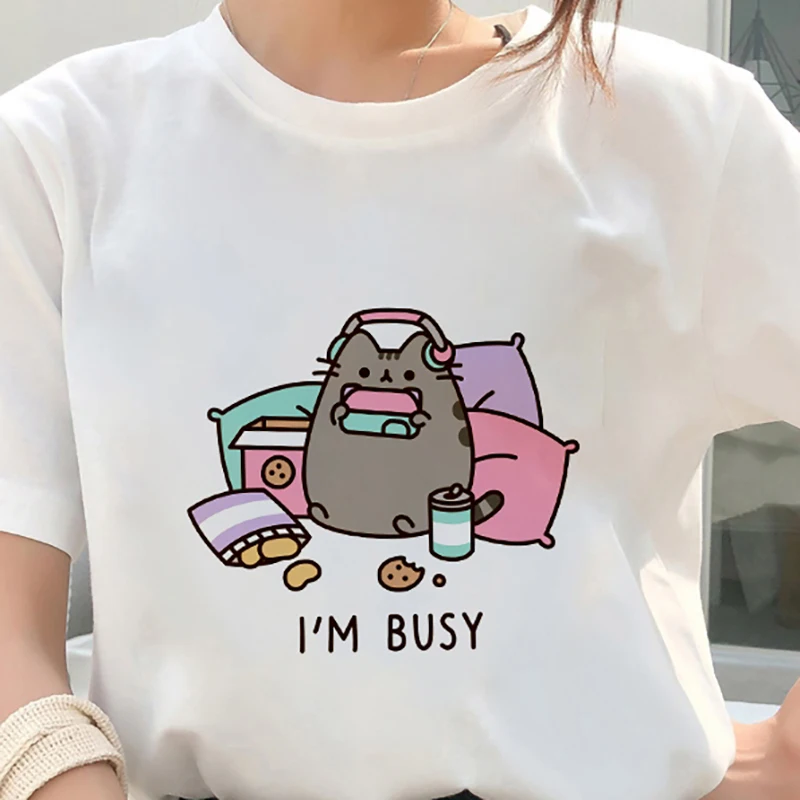 Kawaii, футболка с толстым котом, женская, новинка, летняя, милая, модная, короткий рукав, футболка, белая, тонкая, с секциями, хипстер, футболка, Топы, одежда
