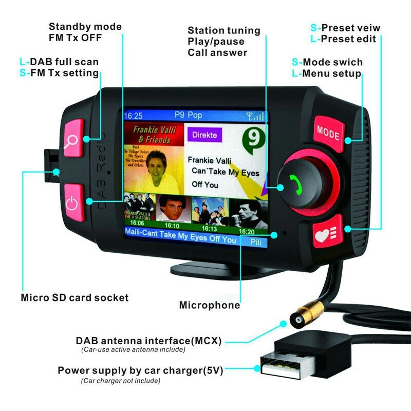 2.4Inch Car DAB+/DAB Radio Adapter FM Transmitter with Bluetooth Hands-Free and Music Playback Kit MP3 Player | Автомобили и