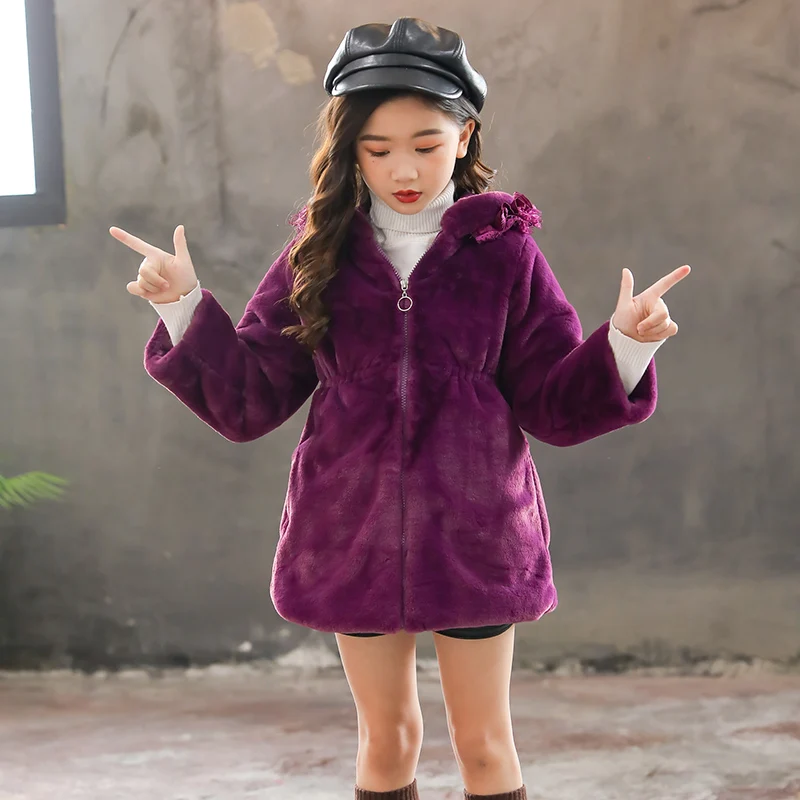 Пальто с мехом для девочек Детская куртка меховым воротником пуховая парка