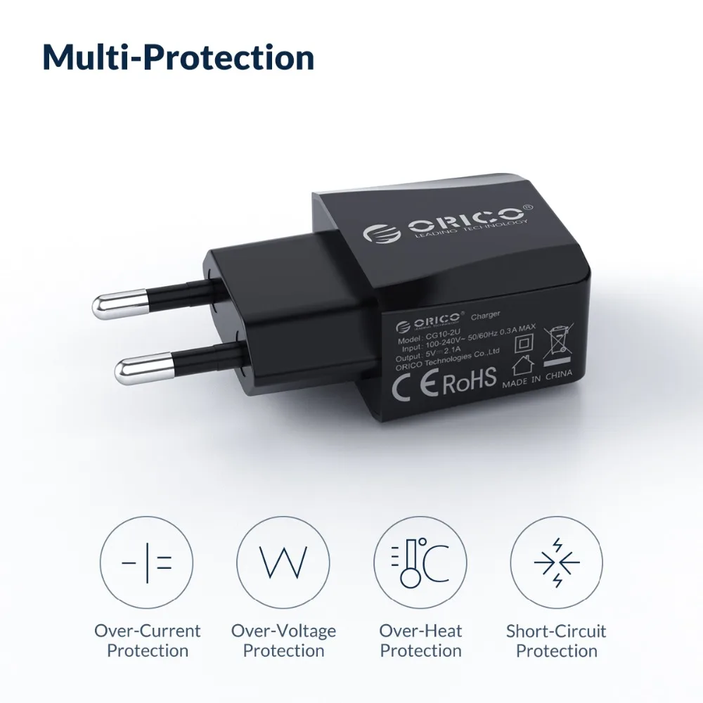 ORICO 5 в 2.1A USB зарядное устройство 2 порта зарядное устройство для iPhone iPad samsung Xiaomi huawei EU зарядное устройство для мобильного телефона