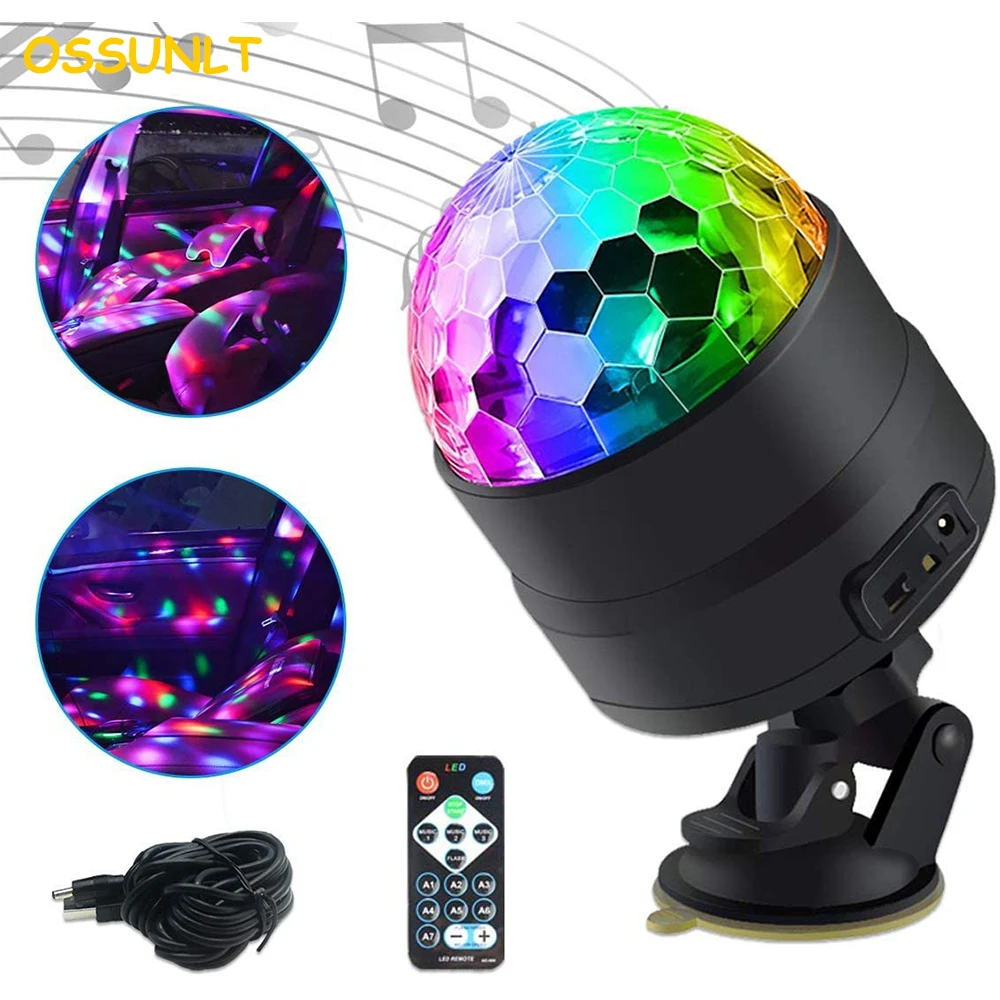 

Car Interior Atmosphere Lights DJ Light Disco Ball Strobe Lighting Sound Active Function With Bracket Remote Control Party Decor