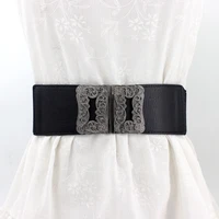 fashion women elastic black belts designer brand pu leather square buckle waist strap dress coat sweater decorative waistband