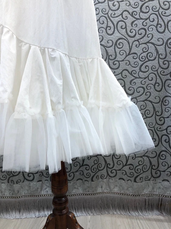 

100%Cotton Women's Skirt 2021 Spring Summer Sexy Party Ladies Ruffle Mesh Patchwork Sexy Asymmetrical Skirts White Black Color