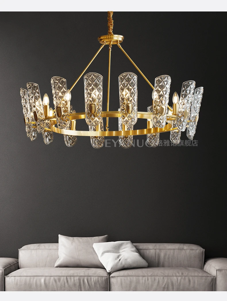 

Light luxury post-modern living room chandelier simple living room all copper Hong Kong style restaurant lighting Nordic lamps