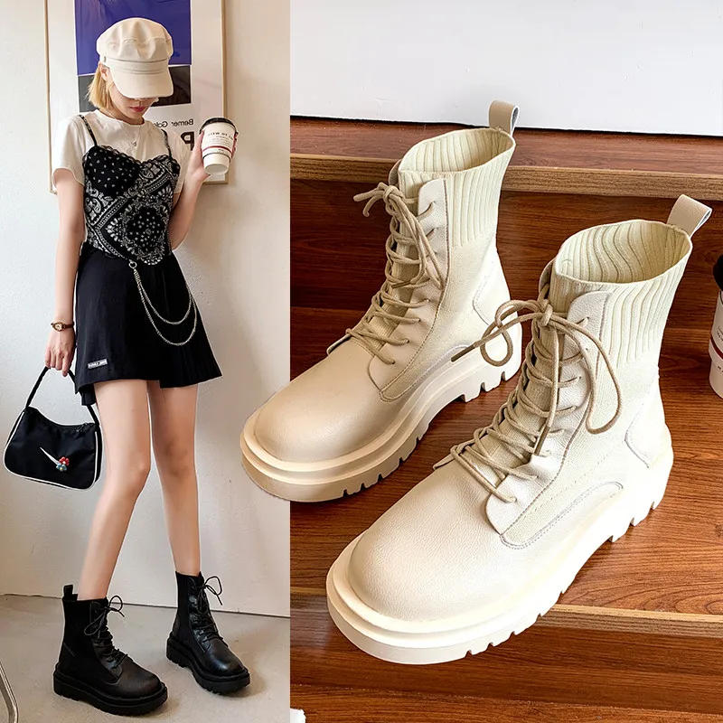 

2021 Thick-Soled Boots New Autumn Women's Light And Comfortable Thick Boots Fashion Lace-Up Ladies Shoes Footwear