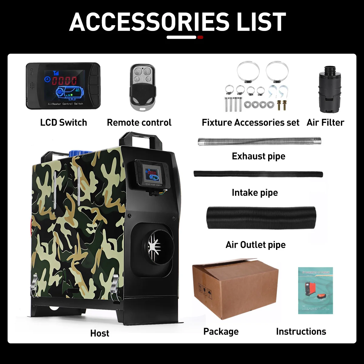 $122.40 Hcalory Car Heater All In One Air diesels Heater Camouflage 8KW 12V One Hole Car Heater for Trucks Motor+LCD key Switch