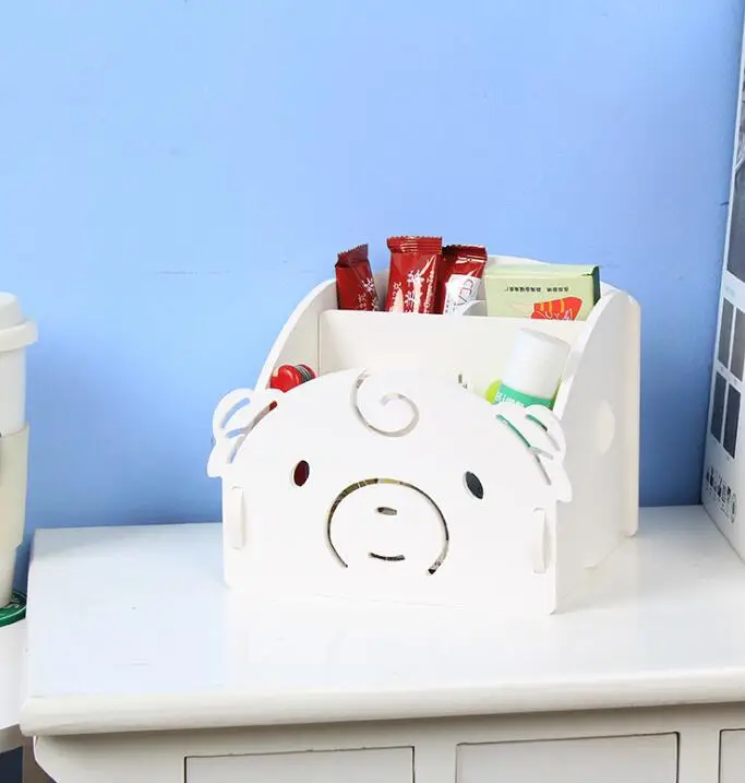 Bear XRHYY настольная коробка деревянный Настольный Органайзер DIY мультфильм карандаш держатель канцелярские принадлежности для хранения 3 отсека съемная ручка чехол для телефона - Цвет: Bear
