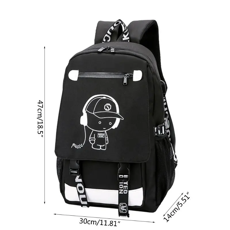 

Luminous Luminous School Backpack Cartoon Music Boy Shoulder Laptop Travel Bag Daypack College Bookbag with USB Charging Port