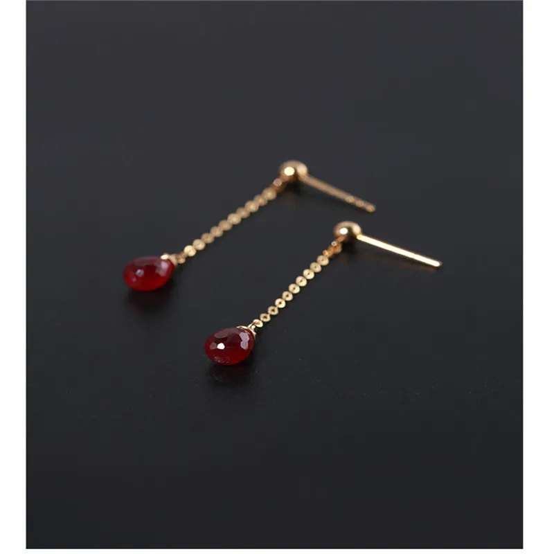 

DMBS241 граненые рубиновые серьги женские дневные драгоценные камни подлинные желтые 18K короткие капли воды серьги в подарок