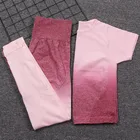 Женский спортивный костюм для йоги из 2 предметов, бесшовные леггинсы с эффектом омбре