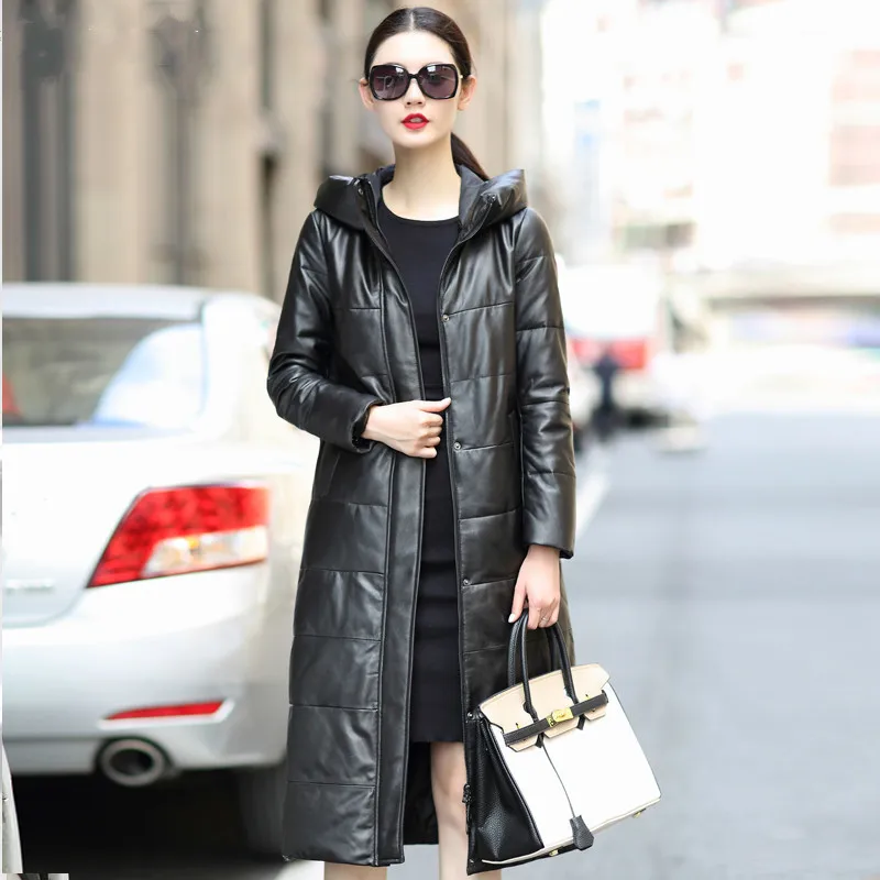 Куртка из натуральной кожи зимнее пальто на белом утином пуху Женская Корейская