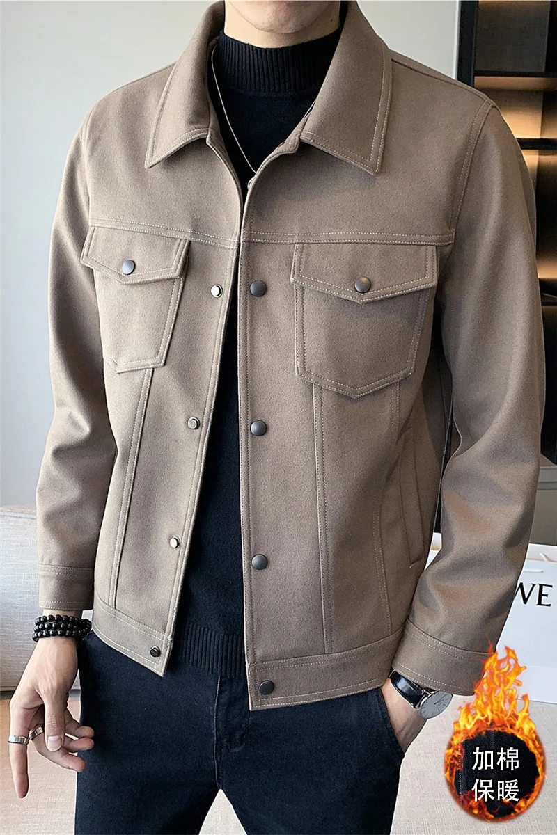 

High Quality Simple Solid Autumn Winter Thick Warm Men Casual Jackets Long Sleeve Fashion 2020 Turn Down Collar Coats Hot Sale