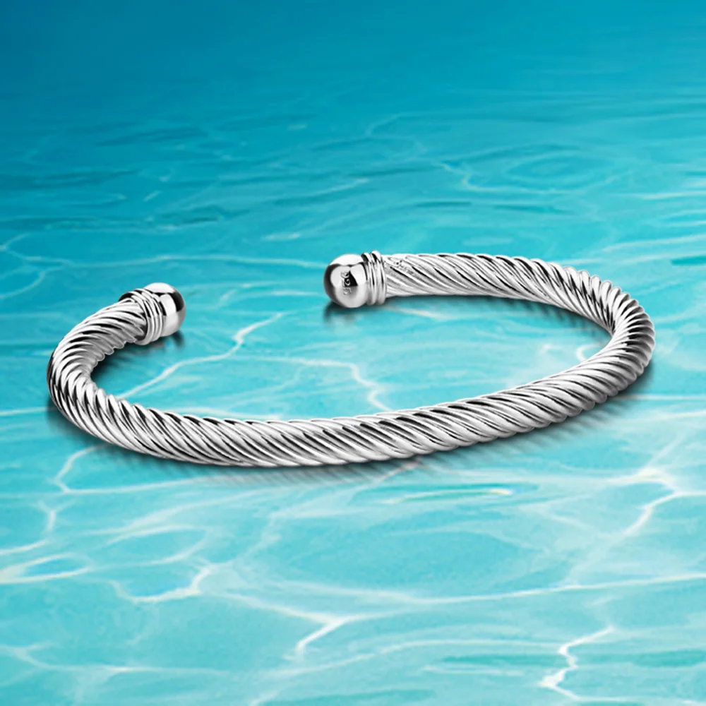 

Браслет из серебра 925 пробы шириной 5 мм для мужчин и женщин, Простой Модный Круглый ювелирный подарок унисекс