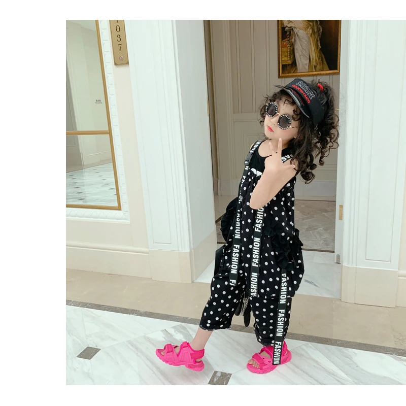 Новинка 2020 года Детские комбинезоны для девочек Летние модные широкие брюки в