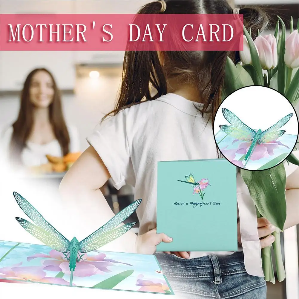 

1pieces Mother's Day Dragonfly 3d up Greeting Card Diy Holiday Message Card Card Greeting Envelope Decoration Exqusite Gift V7W5
