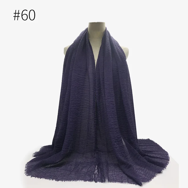 60 dark purple Промо-акция! Простой цвет, женский шарф, африканская повязка на голову, макси, морщинка, облако, хиджаб, мусульманская длинная шаль, палантин, обертка, 180X95 см, 68 цветов, s - Цвет: 60 dark purple