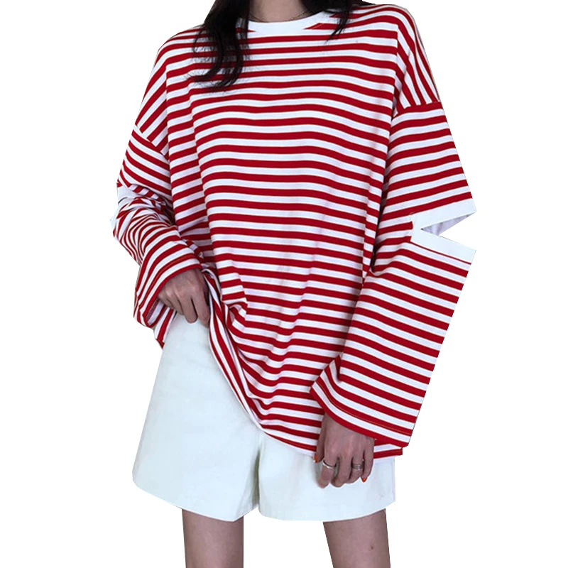

Striped Women T Shirts Harajuku Long Sleeve Tshirts Female Tops O-Neck Casual Ladies Girls T-shirts Spring Oversize Woman Tshirt