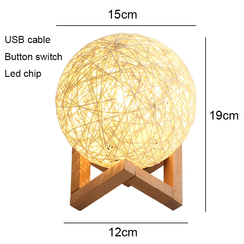 

Table Lamps for Bedroom USB Bedside Lamp Colorful Night Light Ball Hemp Table Lamps for Living Room Kids Birthday Christmas Gift