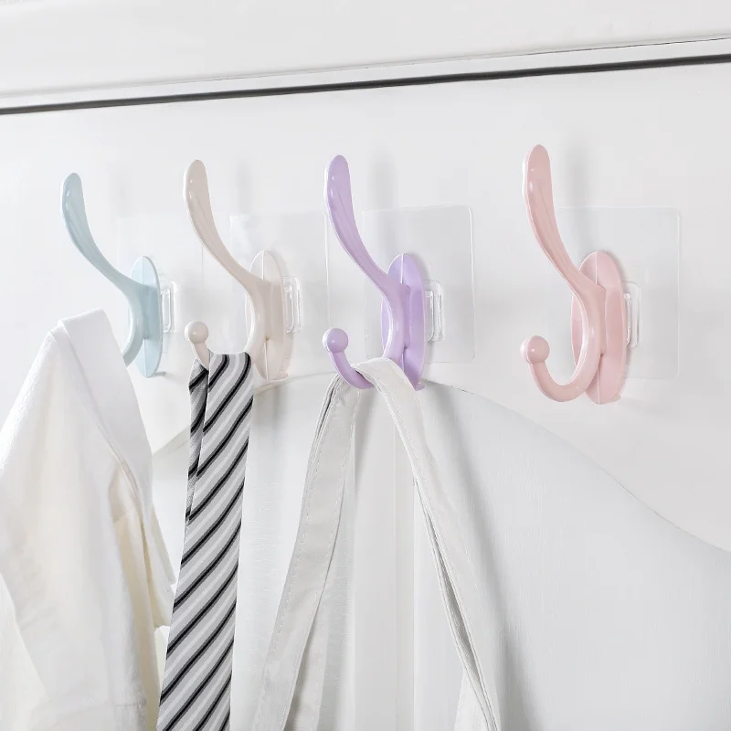 

2Pcs Plastic Multi-purpose Hooks Kitchen Adhesive Firm Shelf Suspend Robes Key Umbrellas Organizer Racks Wall Hanging Decorative